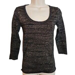 Cache Women's Metallic Striped Print Top‎ 3/4 Sleeve Round Neck Size XS Stretchy